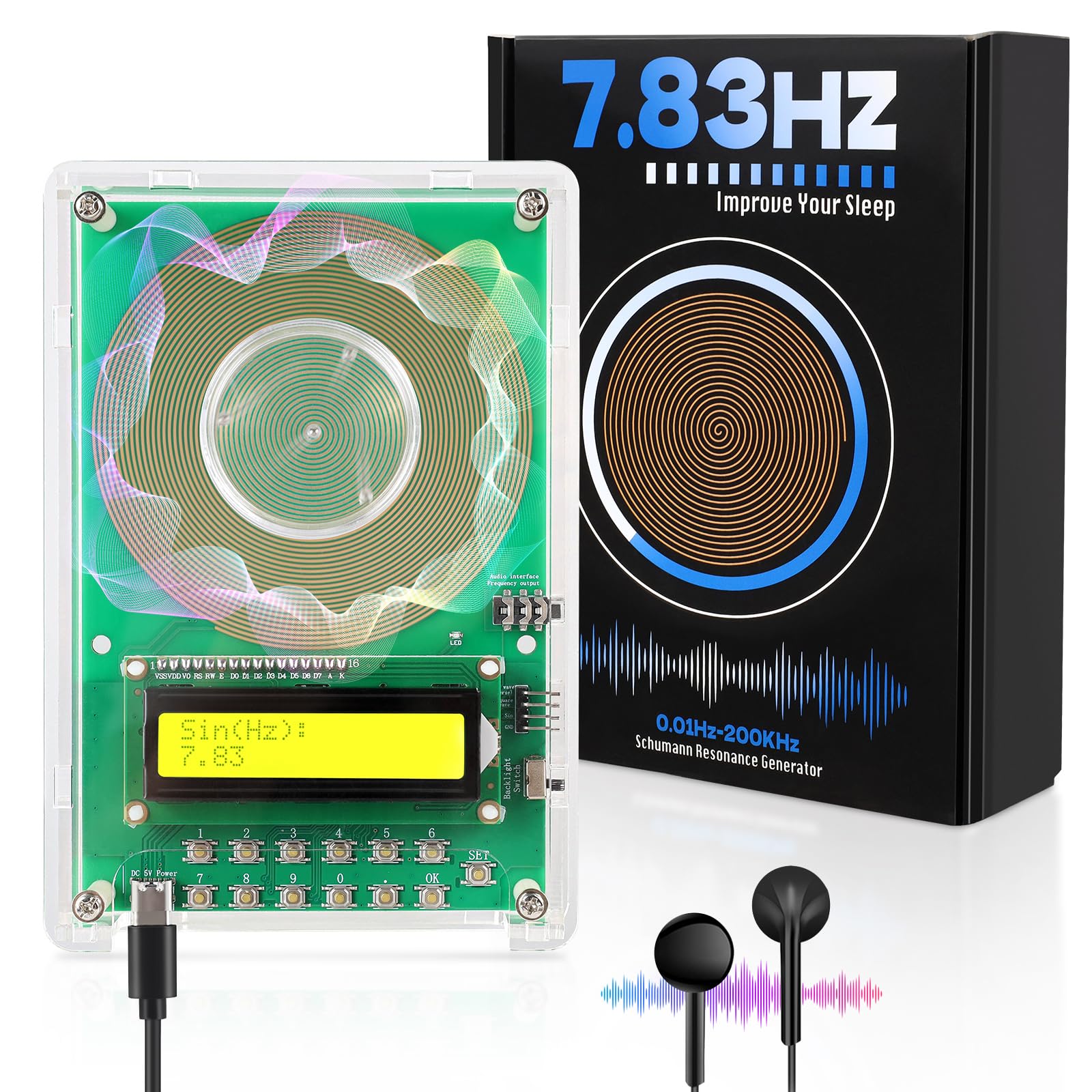 XIKDS adjustable frequency generator with LCD display showing precise sleep-ready settings.