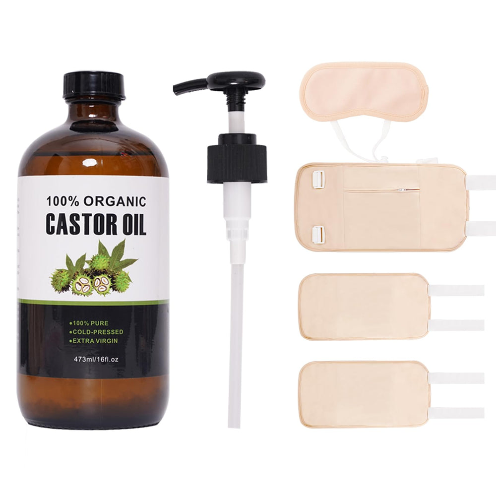 XIKERAY organic cold-pressed castor oil in 16oz glass bottle (473ml)