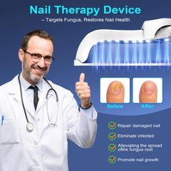 XiNanc Nail Fungus Laser Device nail close-up shows precise treatment area.