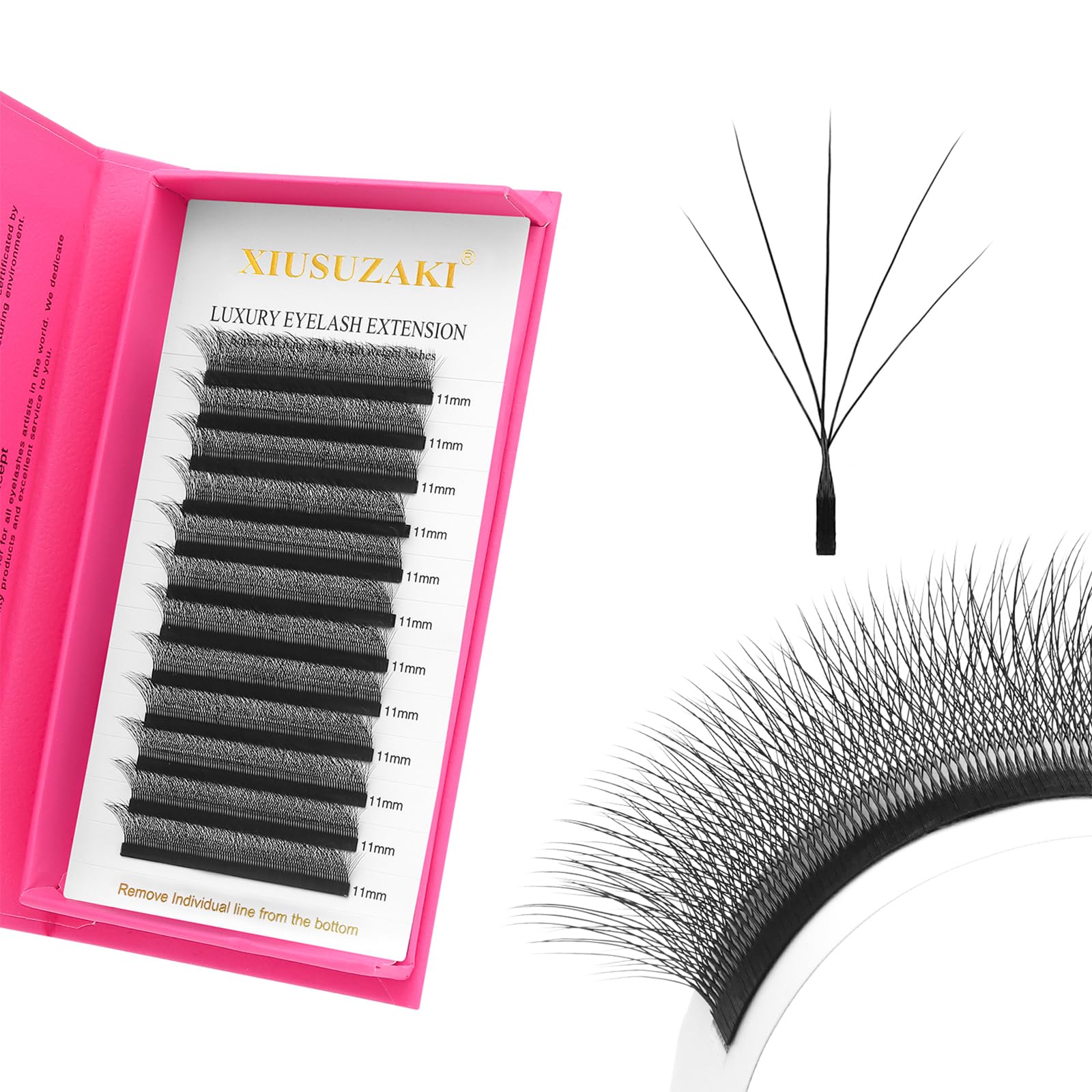 XIUSUZAKI 5D W shape lash extension in 11mm for a fuller, soft look.