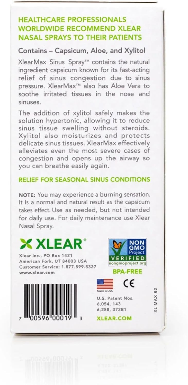 Xlear 1.5oz bottle packaging showing compact travel-friendly size