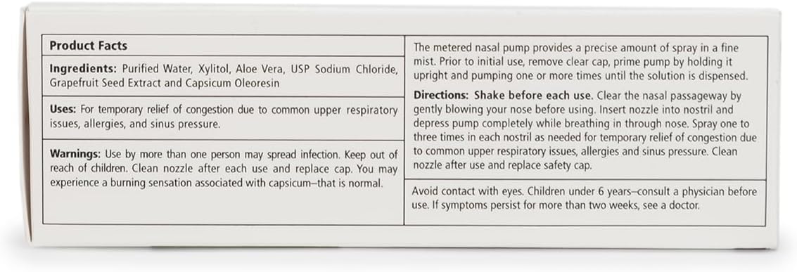 Xlear nasal spray pump in use illustrating targeted spray for nostrils