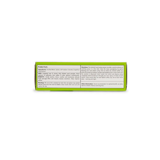 Xlear nasal spray pump-action illustrating easy, quick relief for congested passages.