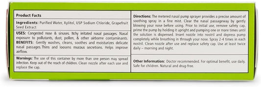 Xlear nasal spray xylitol bottle closeup highlighting gentle mist and natural formula
