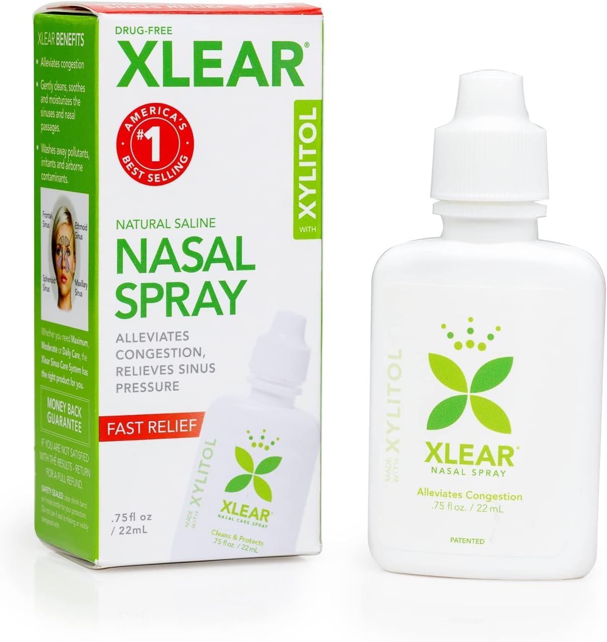 Xlear natural saline nasal spray bottle delivering a gentle fine mist for nasal hygiene