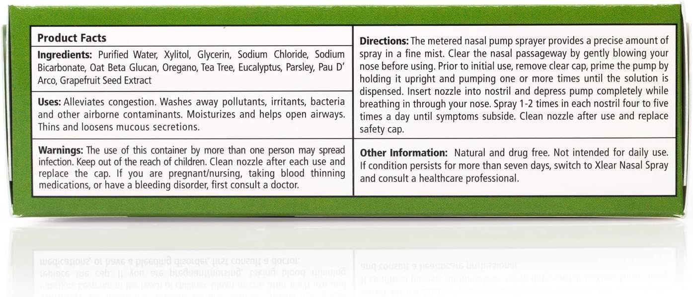 Visual of Xlear Rescue ingredients including xylitol, oregano and tea tree.