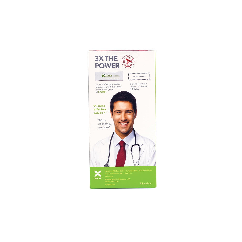 Xlear saline packets six-pack ready for daily nasal cleansing and moisture balance.
