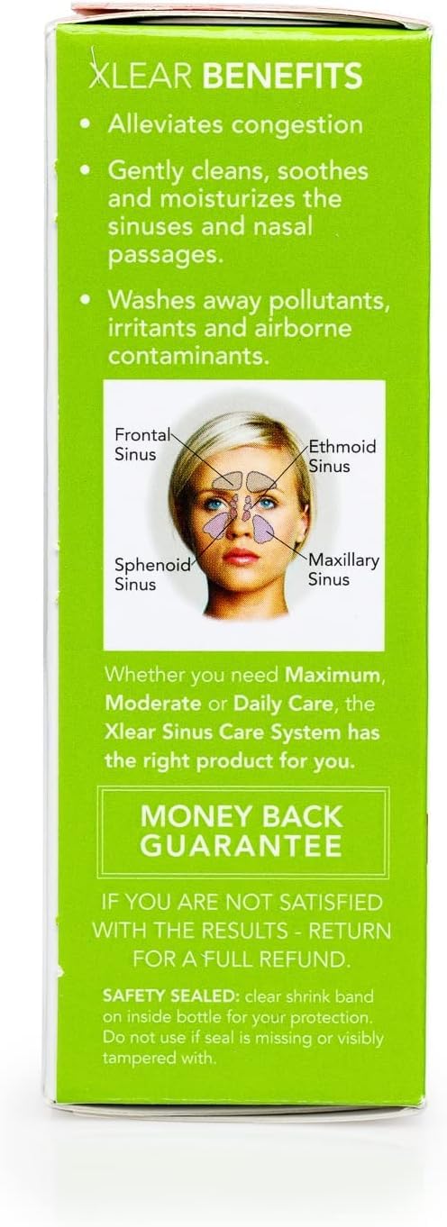 Xlear formula with xylitol shown in pump action for easy, controlled nasal mist