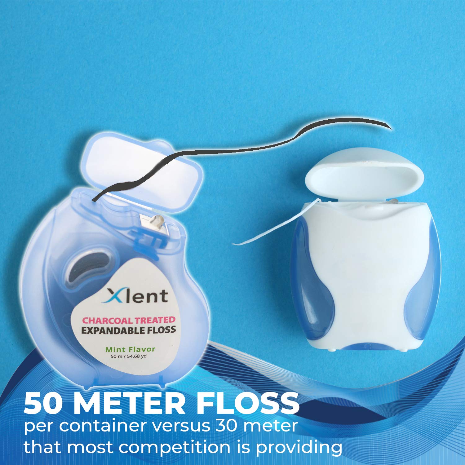 Hands using Xlent expandable floss for dental care