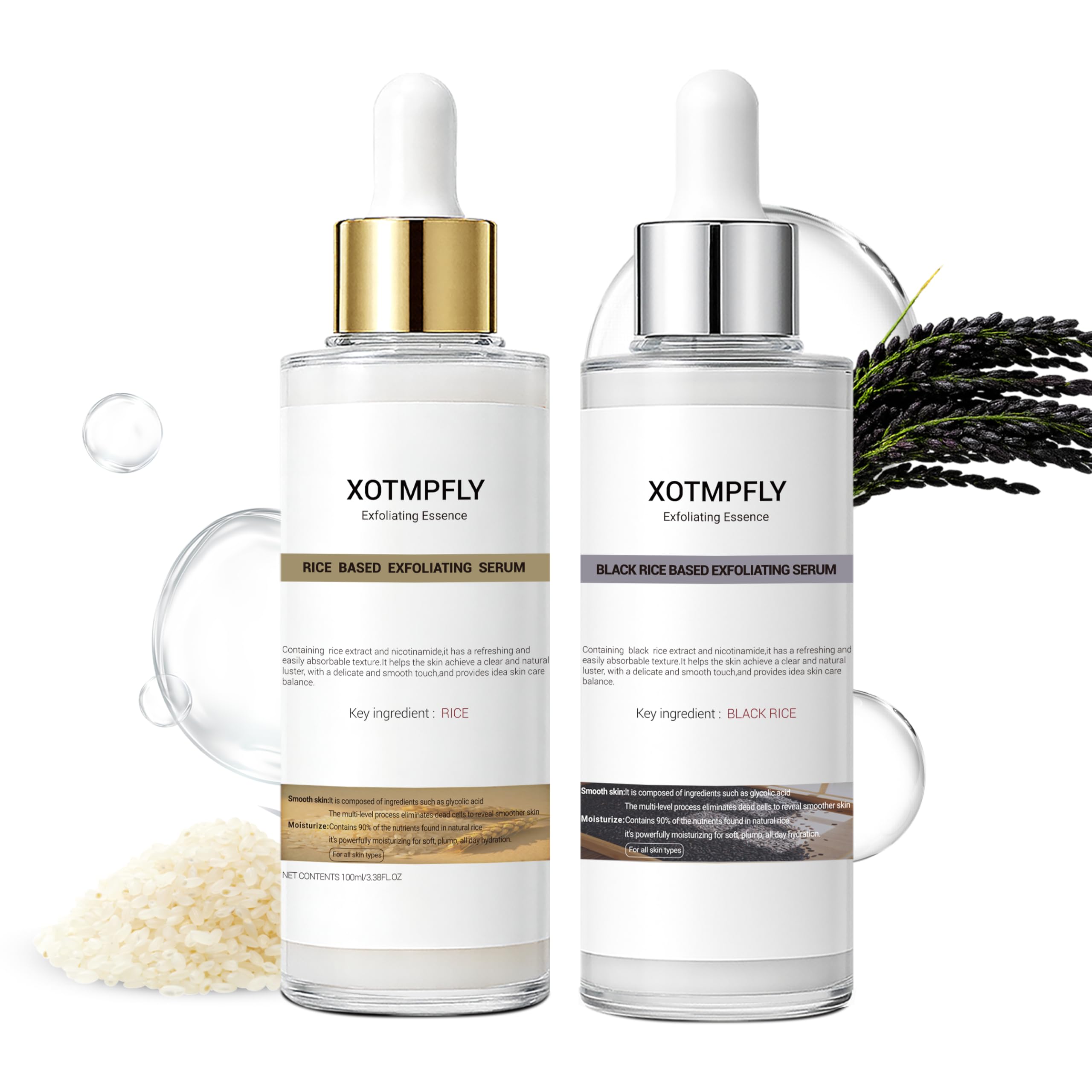 XOTMPFLY Black Rice Exfoliating Peel Shot label for gentle skin refinement.
