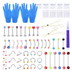 Xpircn 80-piece piercing kit contents showcasing versatile body jewelry options for multiple piercing sites.