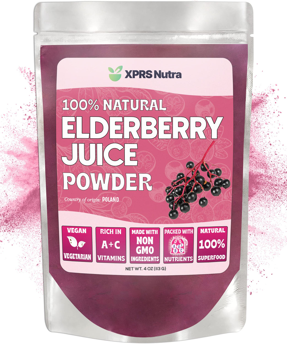 4 oz bag of XPRS Nutra Elderberry Juice Powder