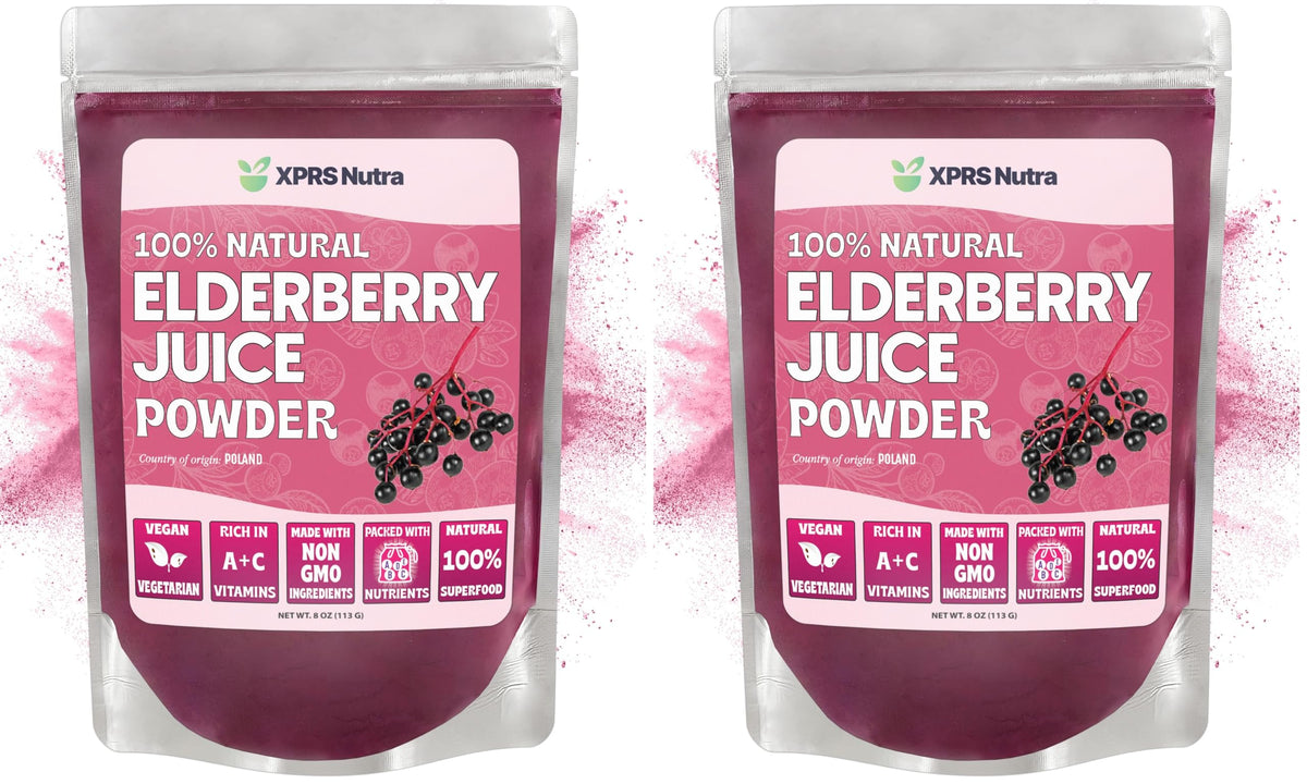 Front view of XPRS Nutra Elderberry Juice Powder 8 oz pack of 2