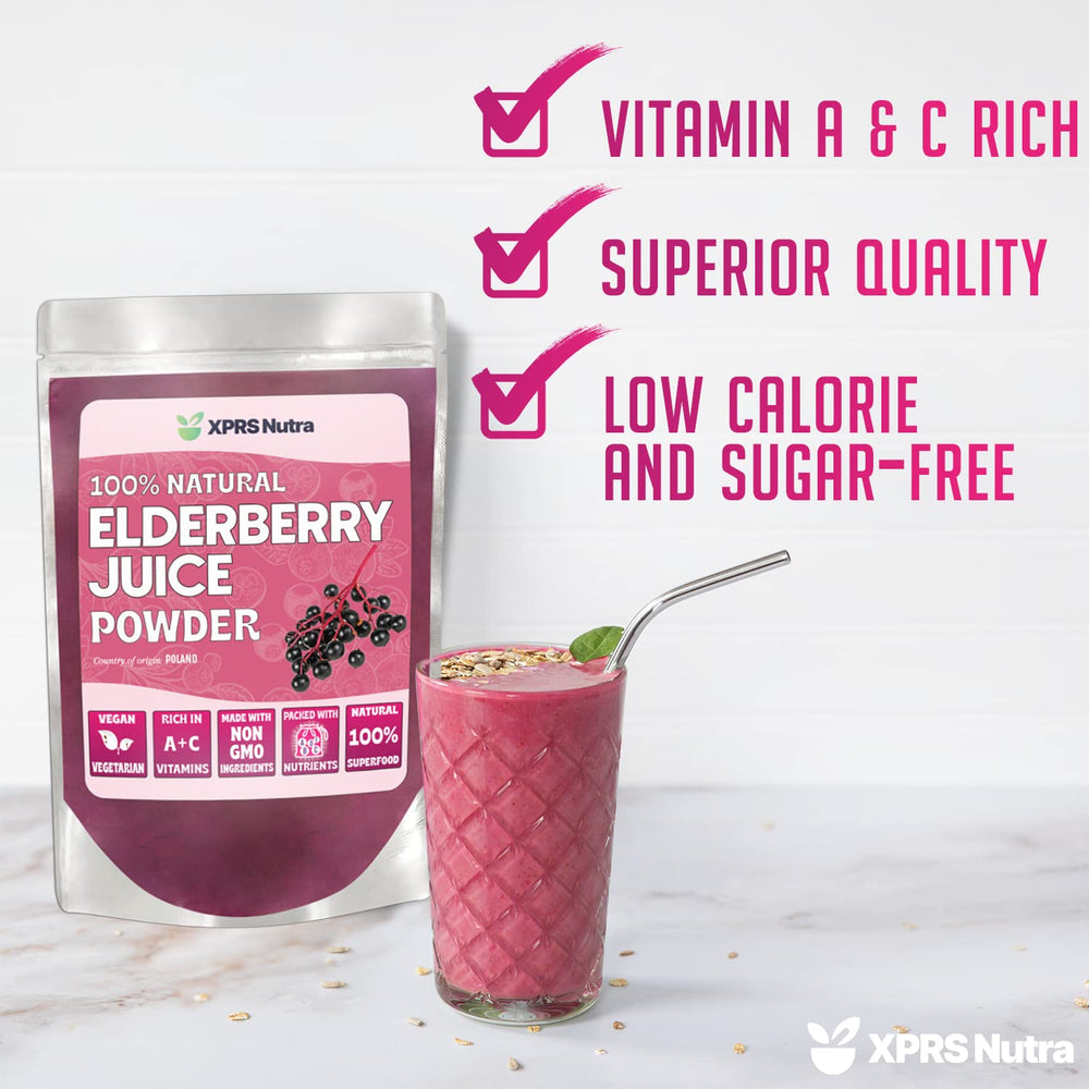 Nutrition facts panel for elderberry juice powder