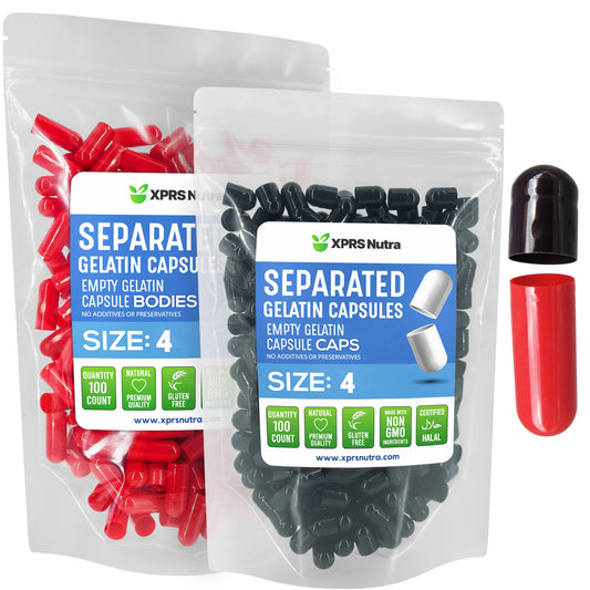 XPRS Nutra Size 4 gelatin capsules, pre-separated, 100-count black and red