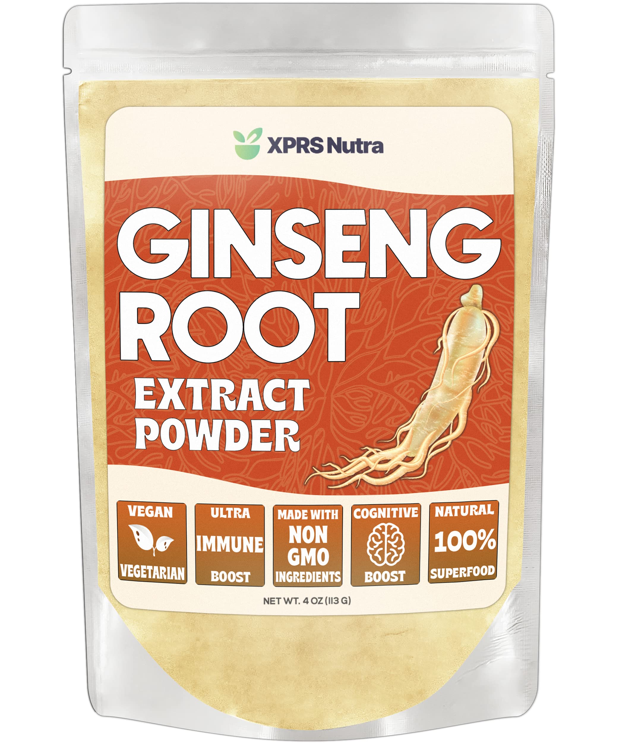 Front view of XPRS Nutra Ginseng Powder 4 oz packaging