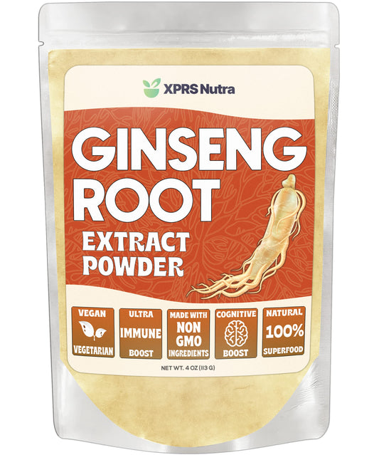 Front view of XPRS Nutra Ginseng Powder 4 oz packaging