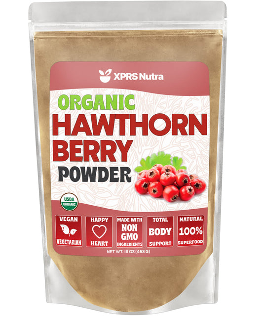 XPRS Nutra Hawthorn Berry Powder jar with Organic label