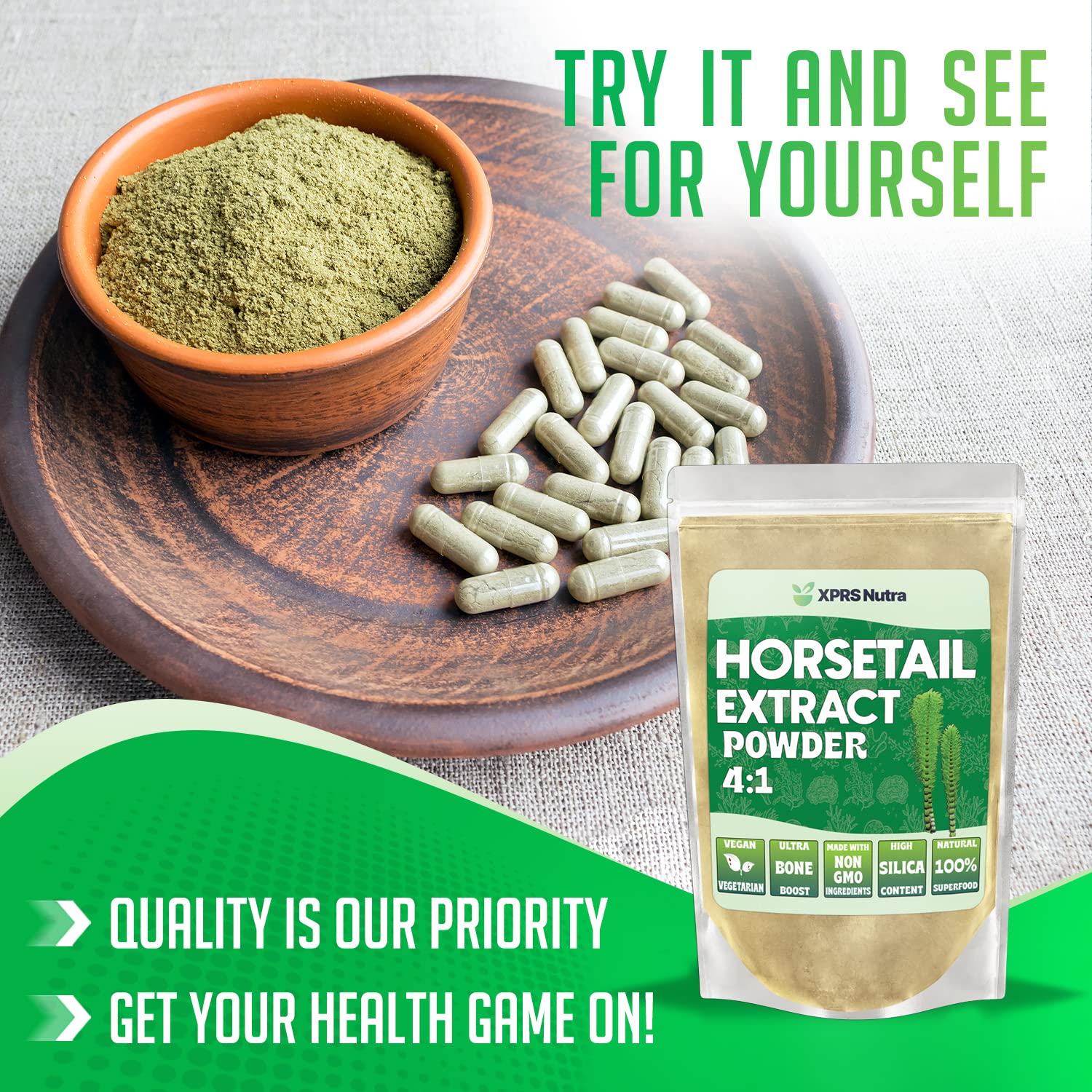 Horsetail powder mixed into a shake