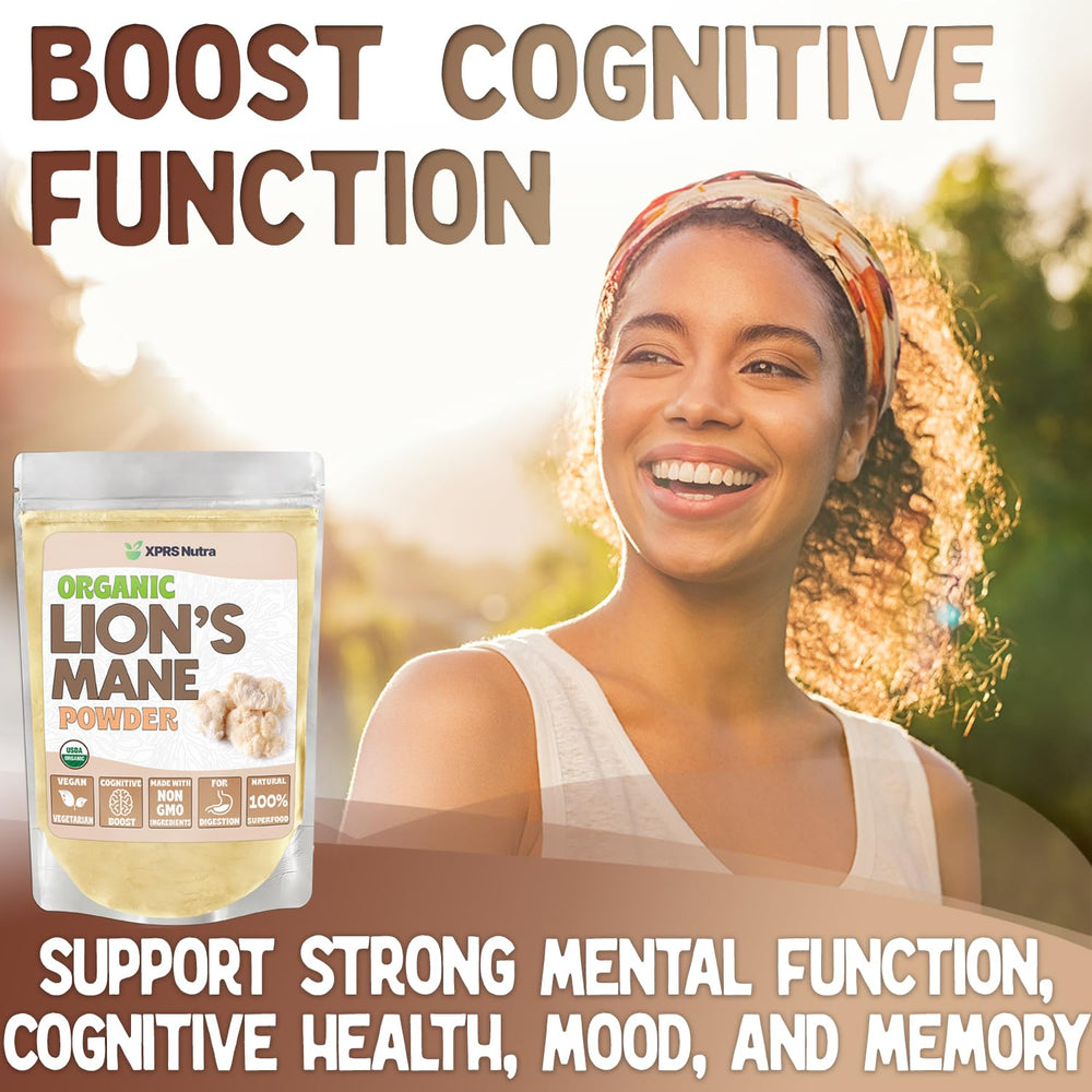 XPRS Nutra Lion's Mane powder in scoop for easy at-home capsules