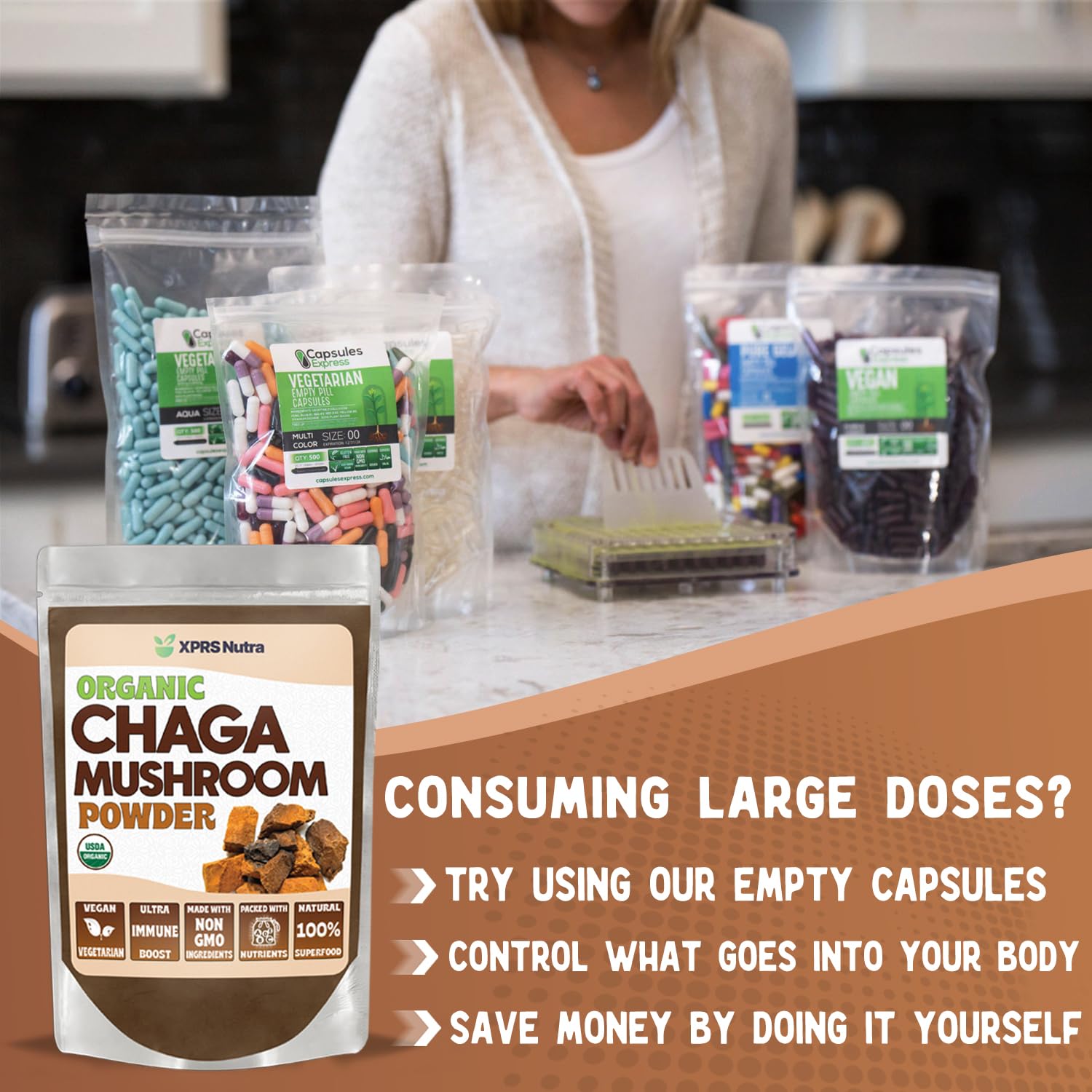 Powdered Chaga for immune support and wellness