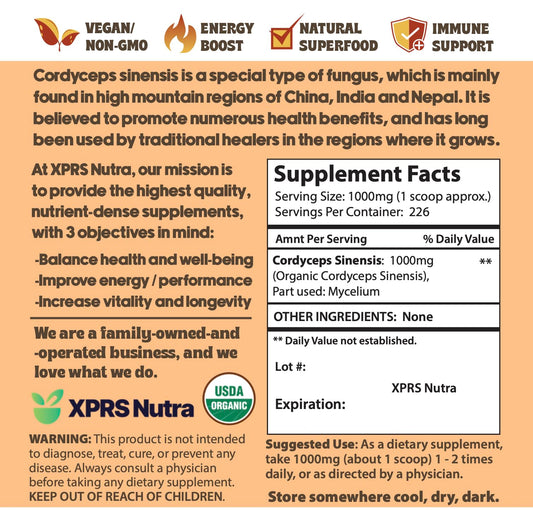 XPRS Nutra Organic Cordyceps Mushroom Powder with scoop lifestyle image