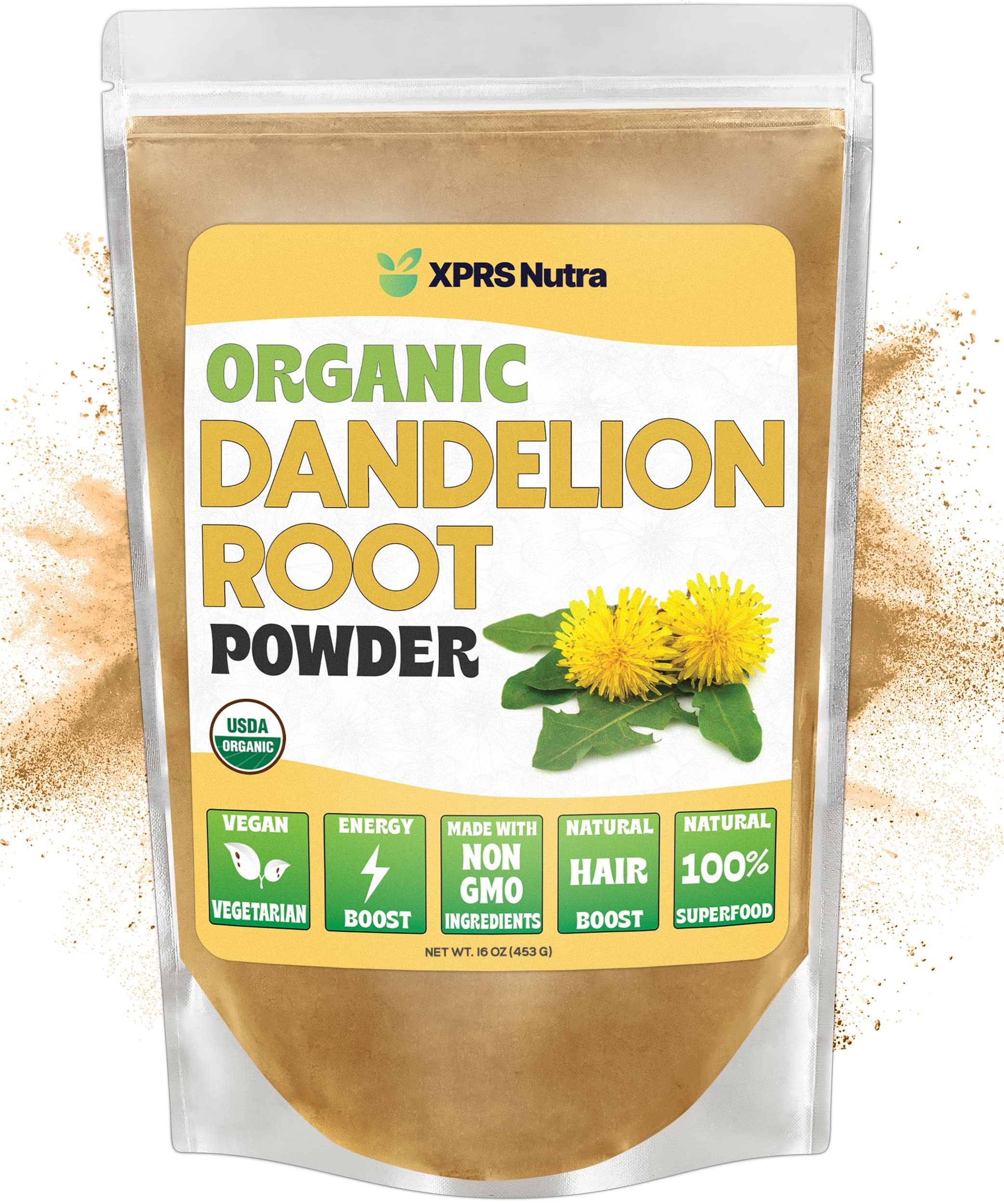 XPRS Nutra Organic Dandelion Root Powder bottle with label