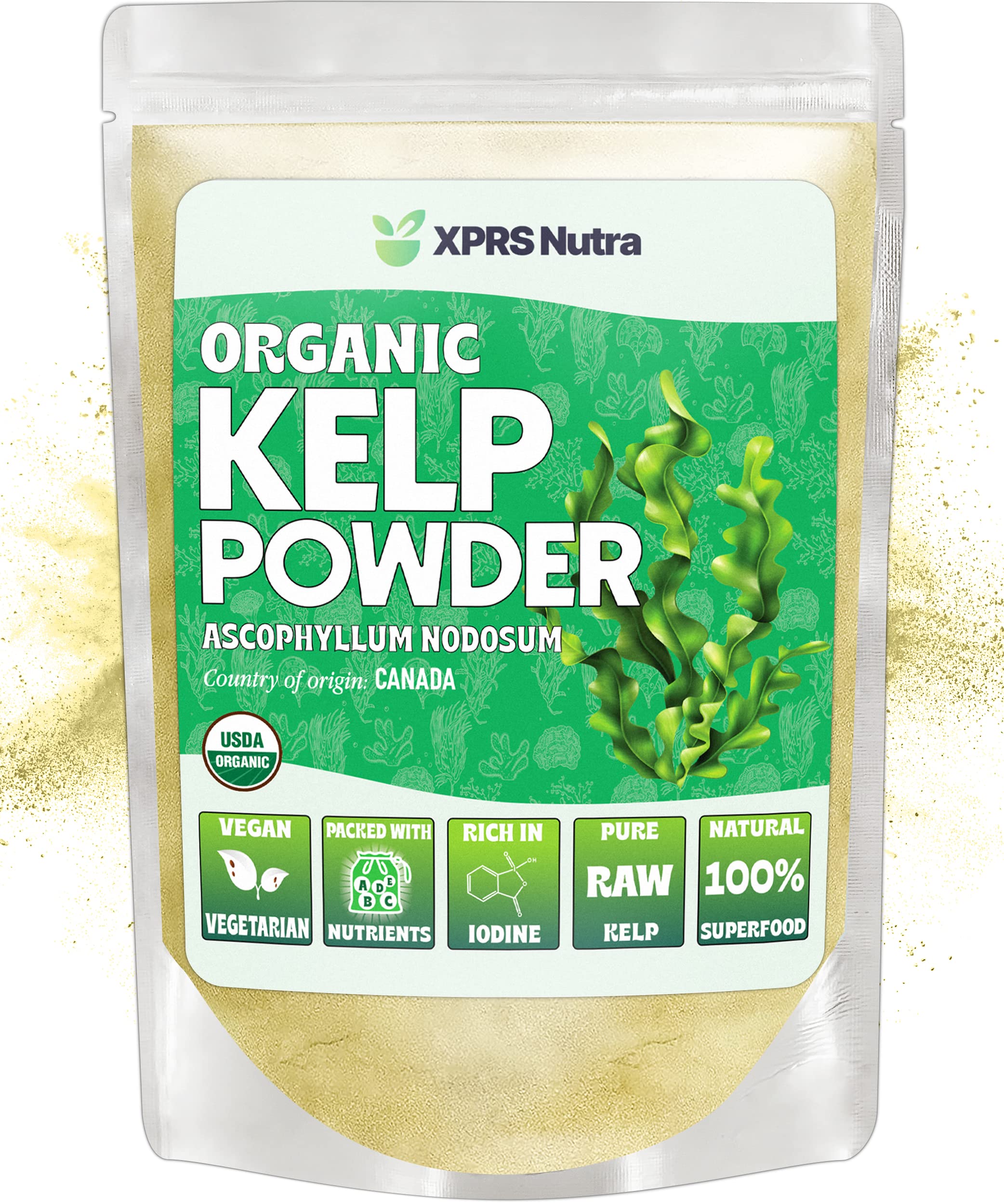 Front view of XPRS Nutra Organic Kelp Powder 4 oz jar