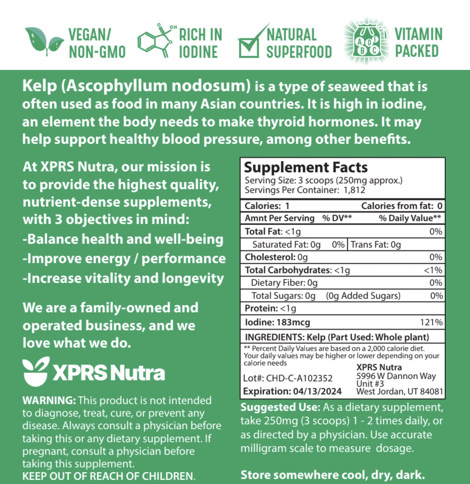 XPRS Nutra Organic Kelp Powder product imagery