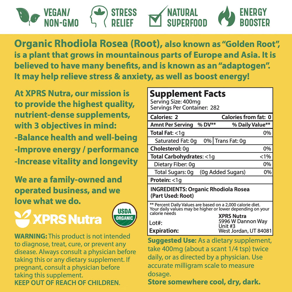 USDA Organic Rhodiola Rosea powder packaging