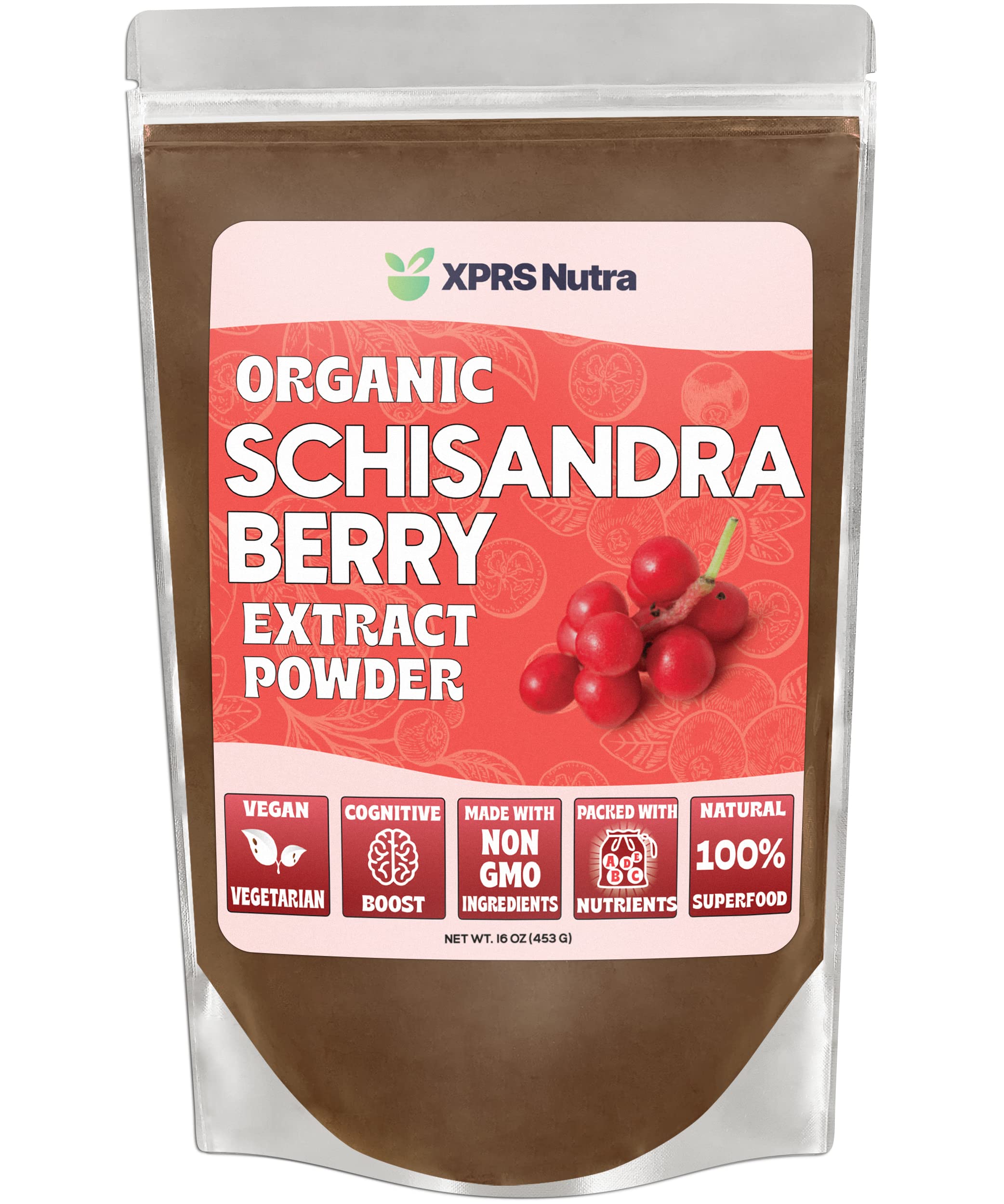 Front view of XPRS Nutra Organic Schisandra Berry Powder 16 oz jar