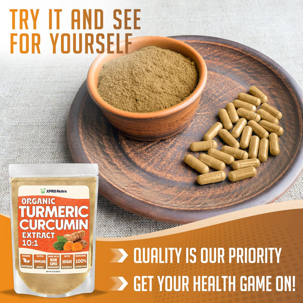 Antioxidant-rich turmeric curcumin powder highlighting benefits