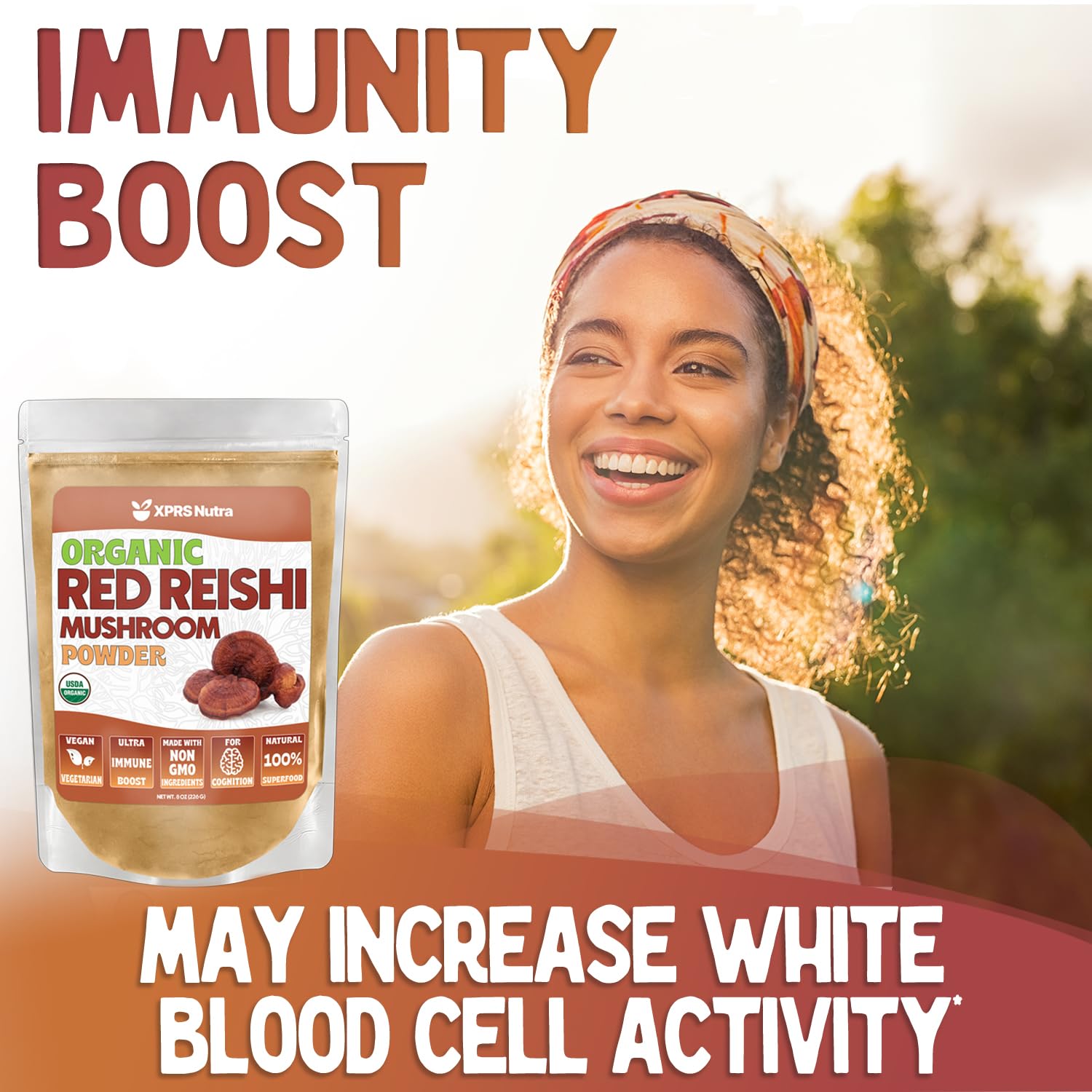 Side view of the Organic Red Reishi Powder bottle