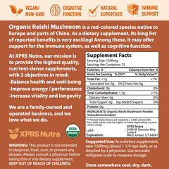 Ingredients and nutritional information label of Reishi powder