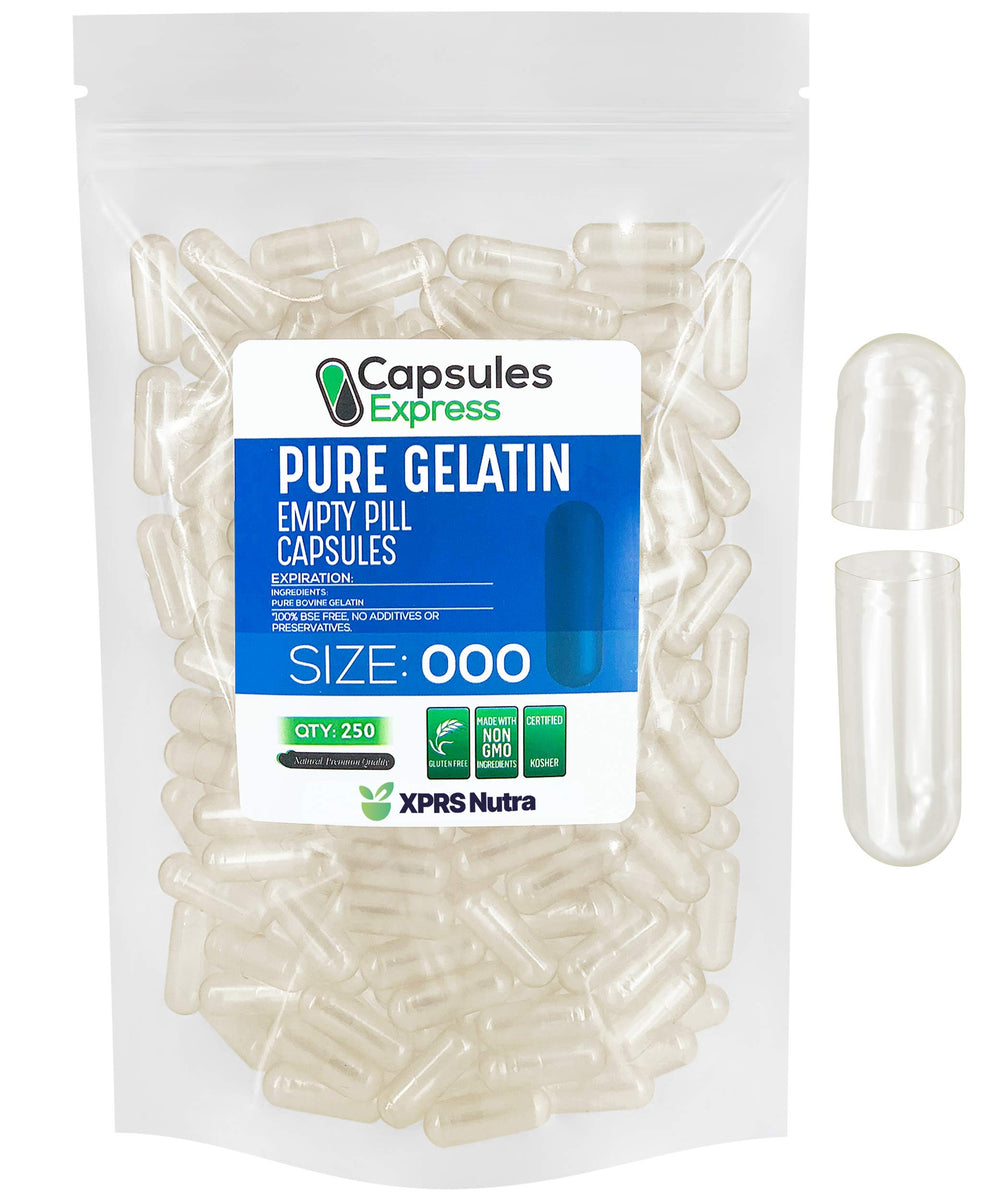 XPRS Nutra Size 000 empty capsules — 250-count clear gelatin capsules
