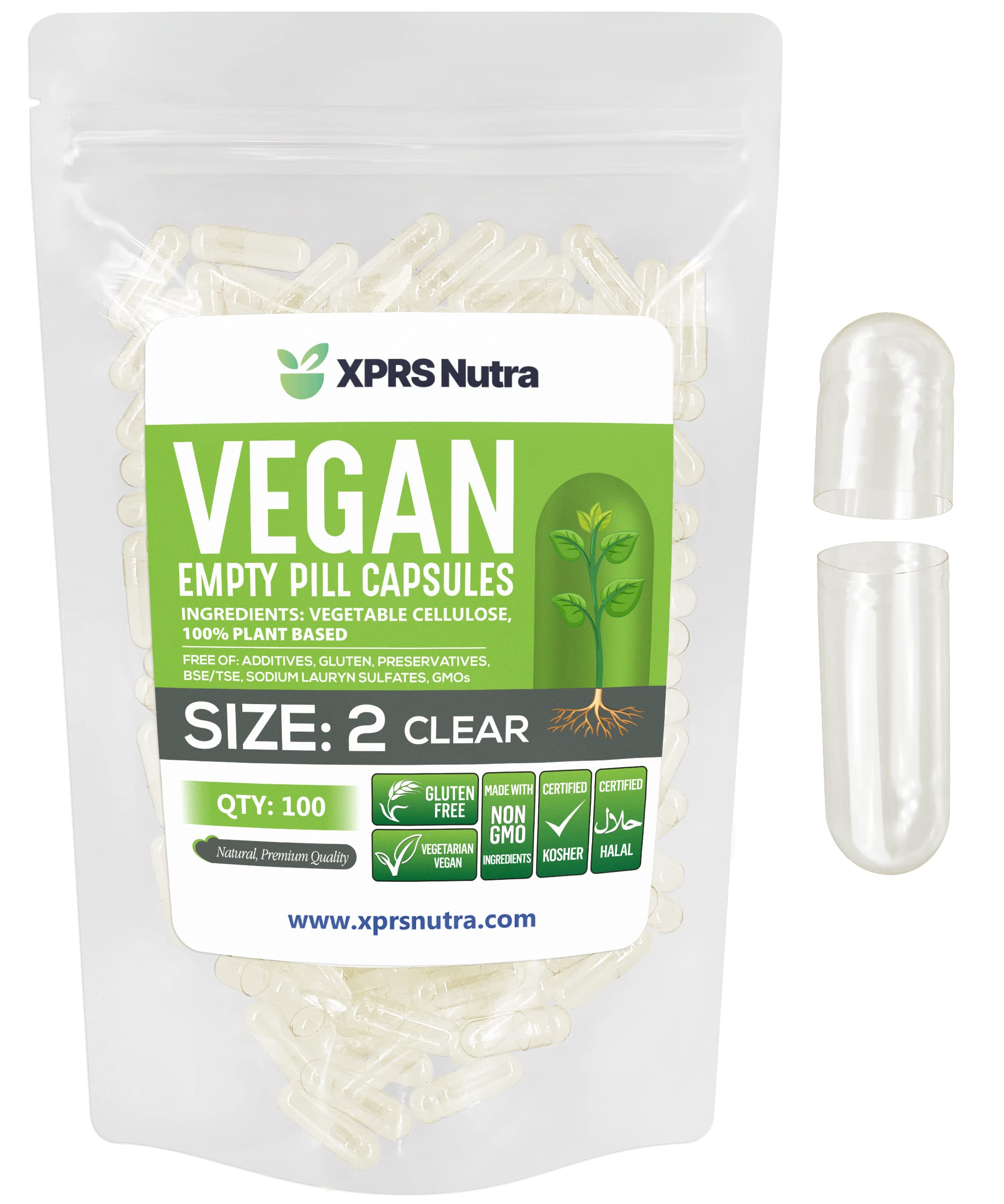 XPRS Nutra Size 2 empty capsules – 100 clear vegan capsules