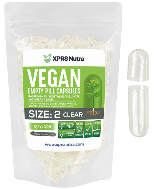 XPRS Nutra Size 2 empty capsules – 100 clear vegan capsules