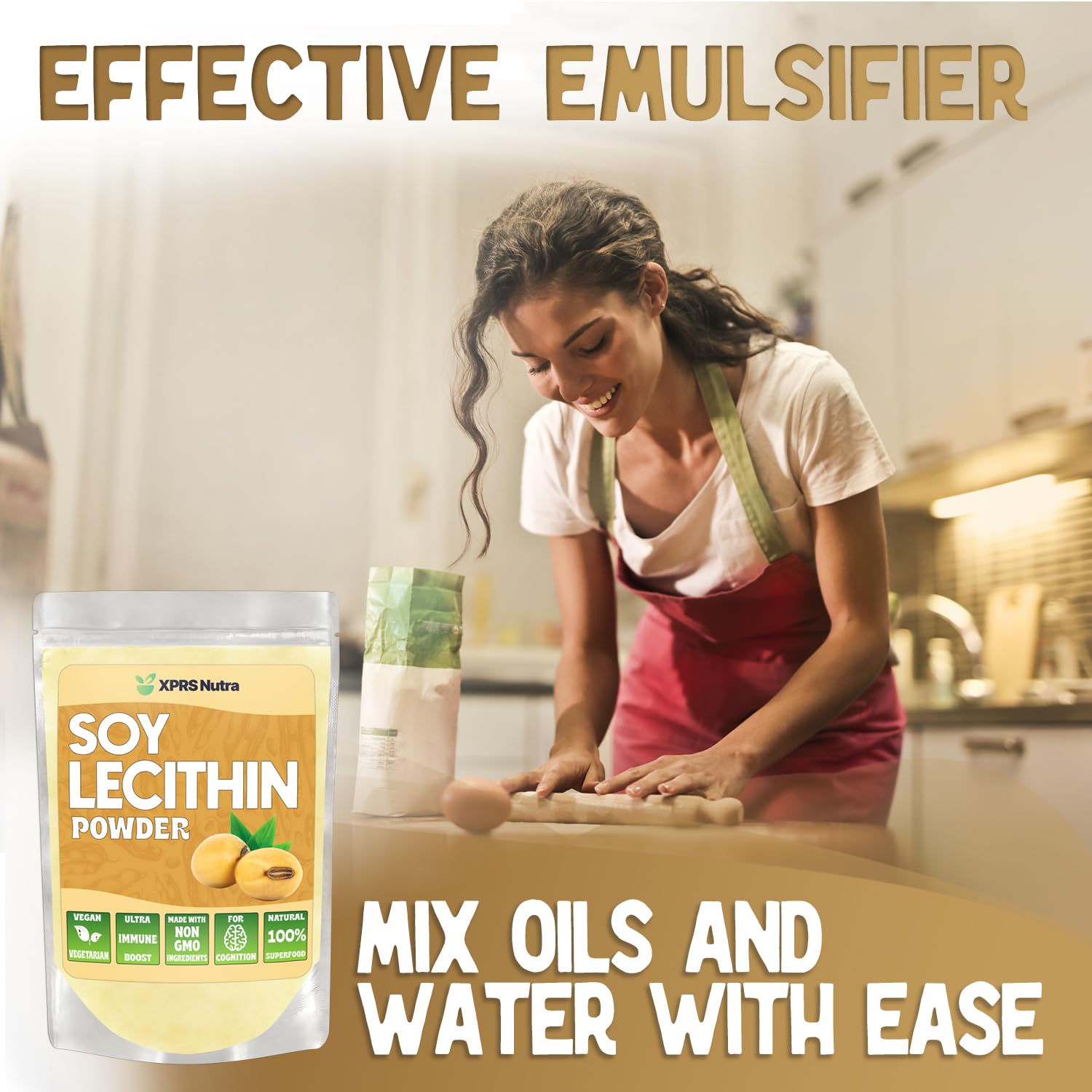 Lecithin powder being used in baking and cooking as an emulsifier