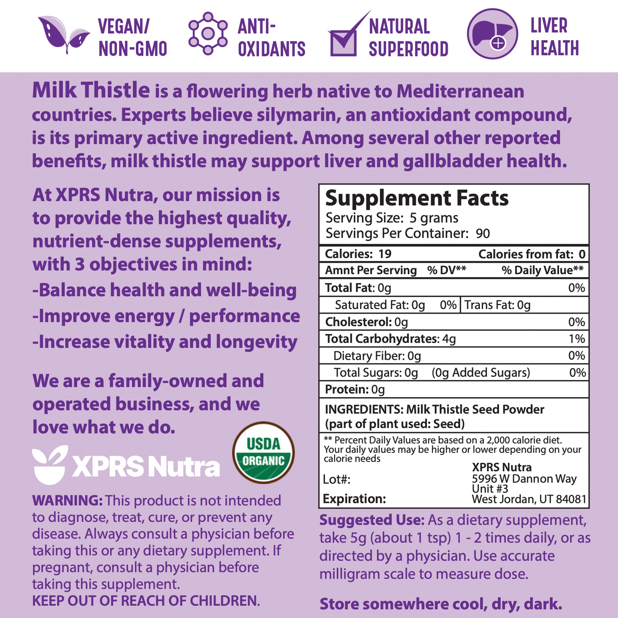 Vegan-friendly organic milk thistle powder packaging