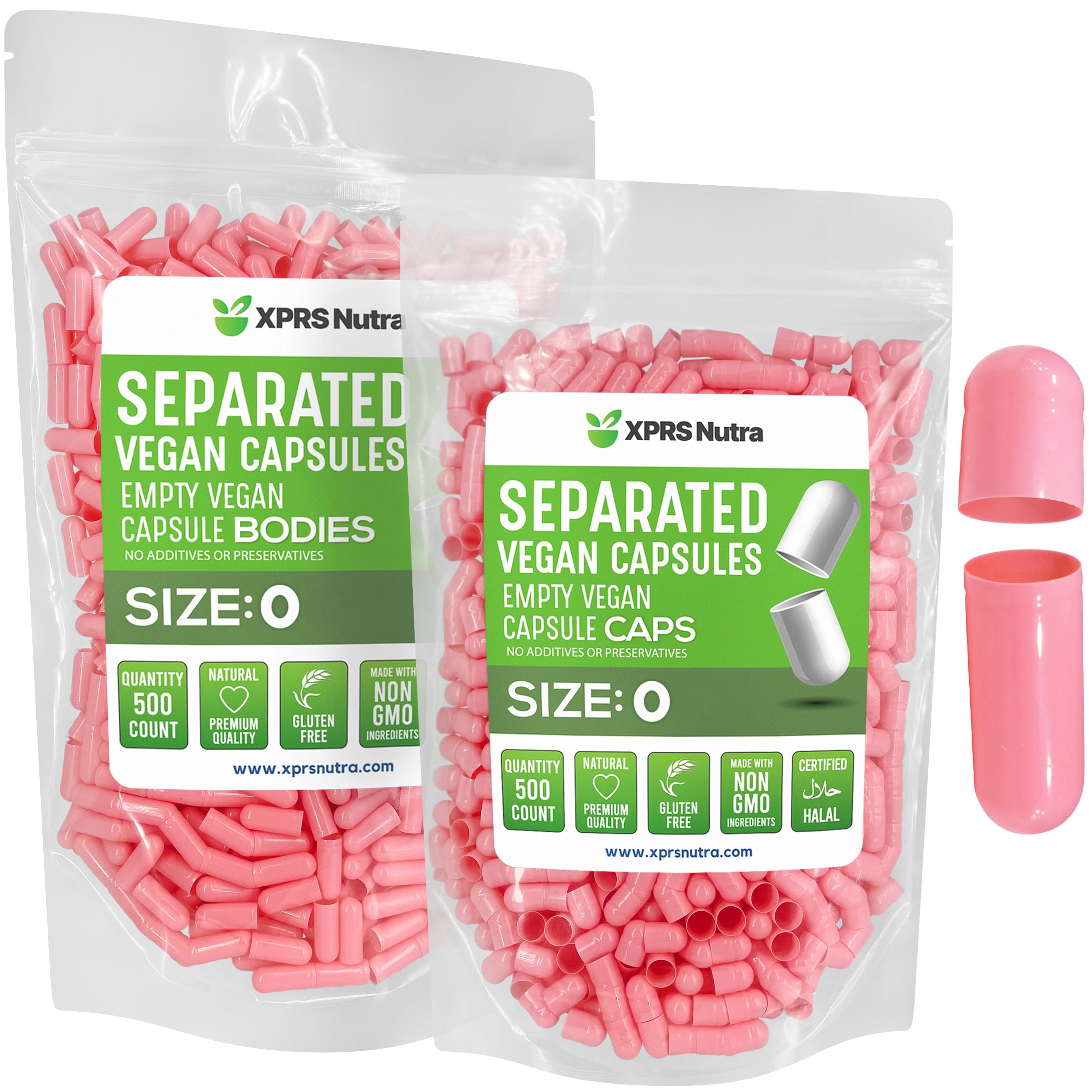 XPRS Nutra Vegan Size 0 Separated Capsules – 500 Count Pink (Empty Vegan Capsule)