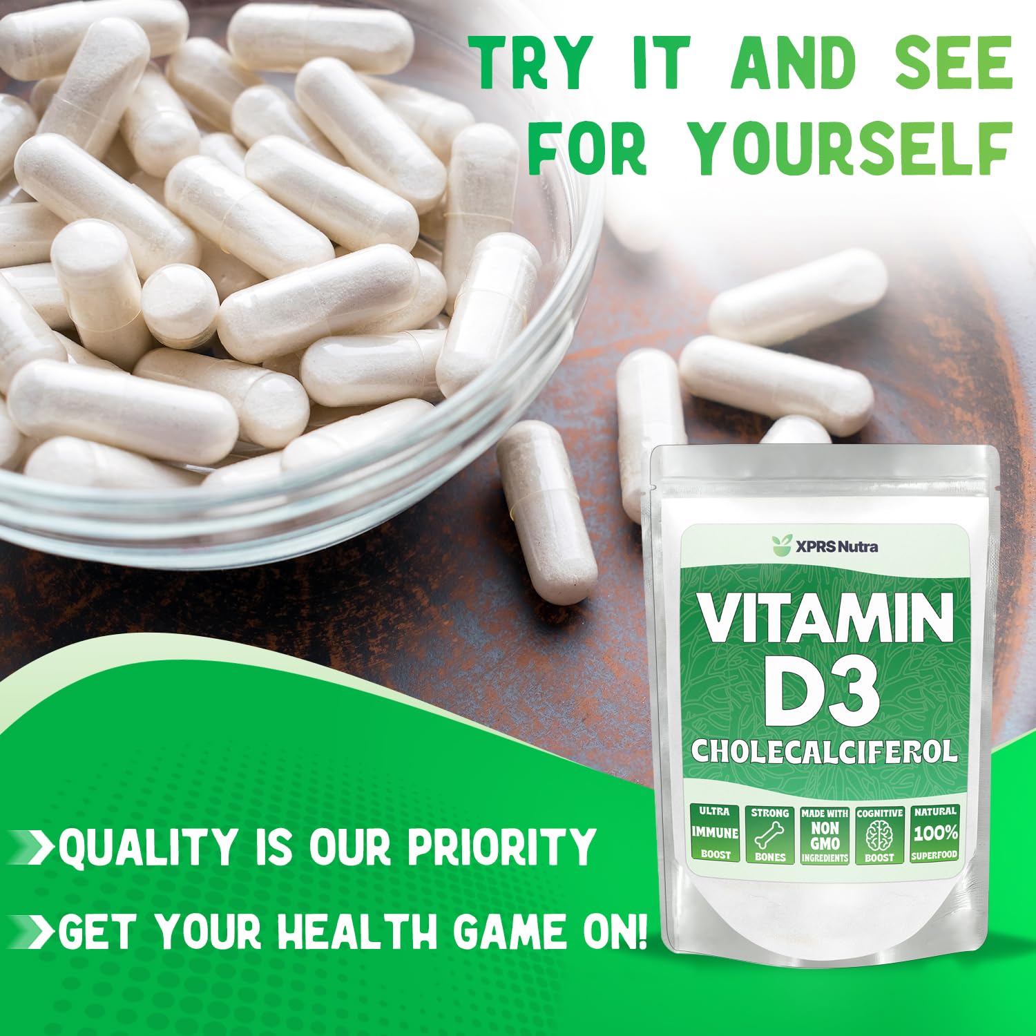 Packaging label for XPRS Nutra Vitamin D3 Powder