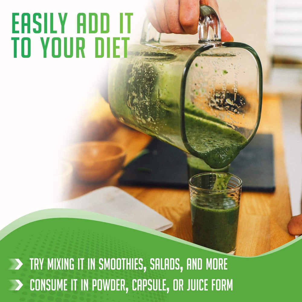 Close-up view of XPRS Nutra Organic Wheatgrass Juice Powder