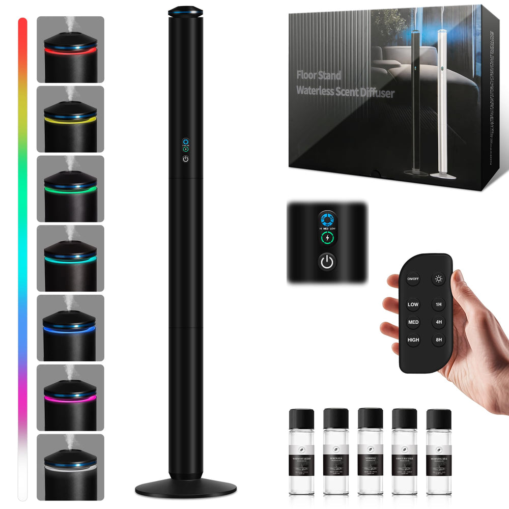 XspideM waterless diffuser tower in black evenly scents large spaces with hotel grade aroma