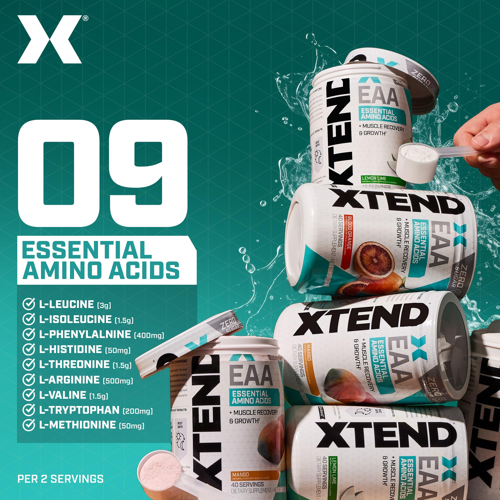 Close-up of Xtend EAA + BCAA Lemon Lime bottle