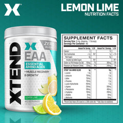 Back label of Xtend Scivation EAA + BCAA Powder Lemon Lime