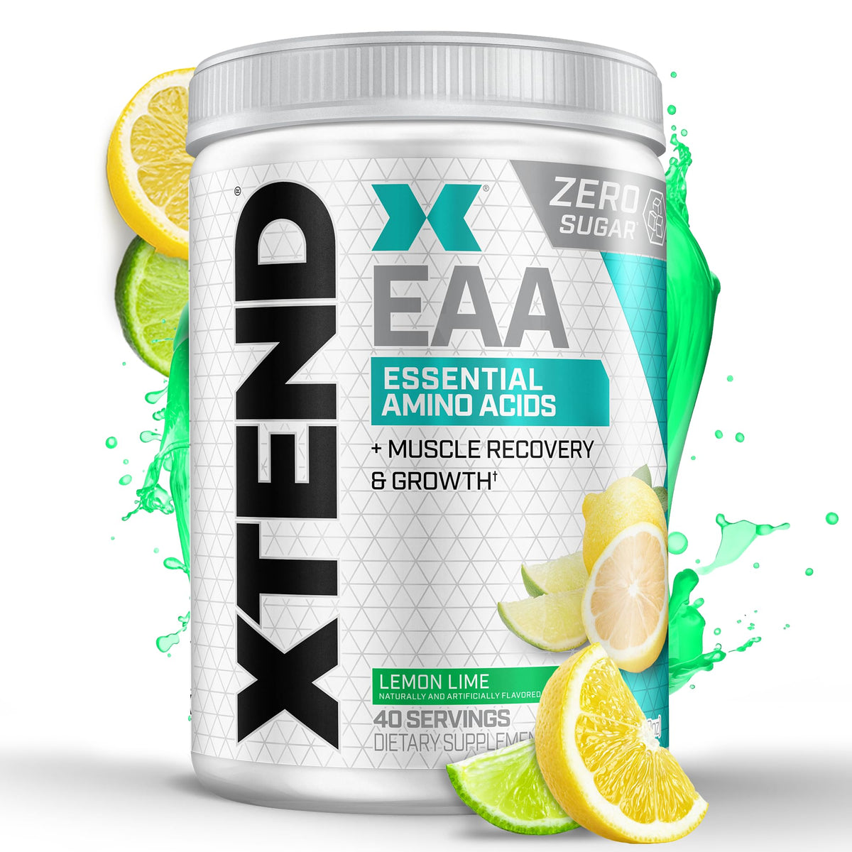 Front view of Xtend Scivation EAA + BCAA Powder Lemon Lime bottle