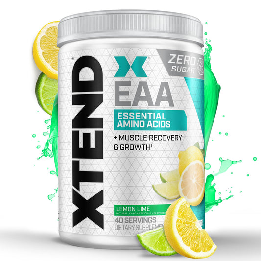 Front view of Xtend Scivation EAA + BCAA Powder Lemon Lime bottle
