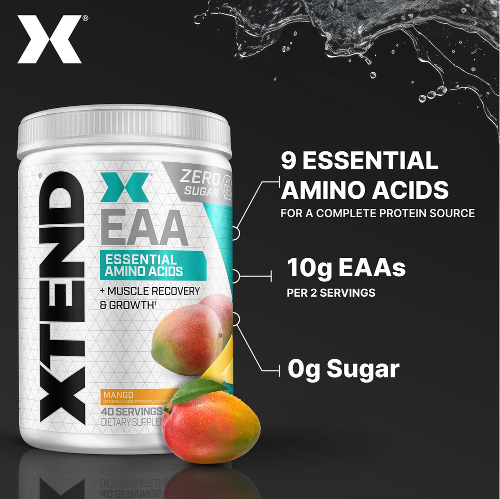 Pouring Xtend EAA + BCAA mango powder into shaker