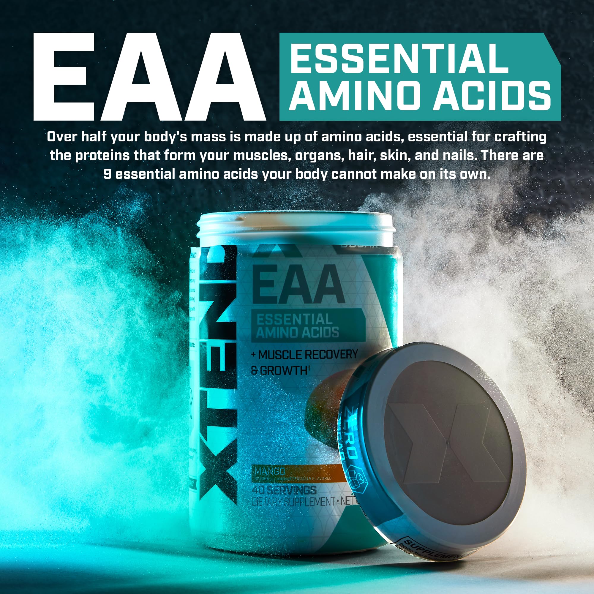 Flavor profile and ingredients chart for Xtend EAA + BCAA mango