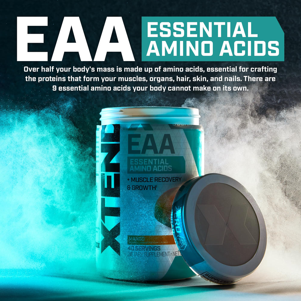 Flavor profile and ingredients chart for Xtend EAA + BCAA mango
